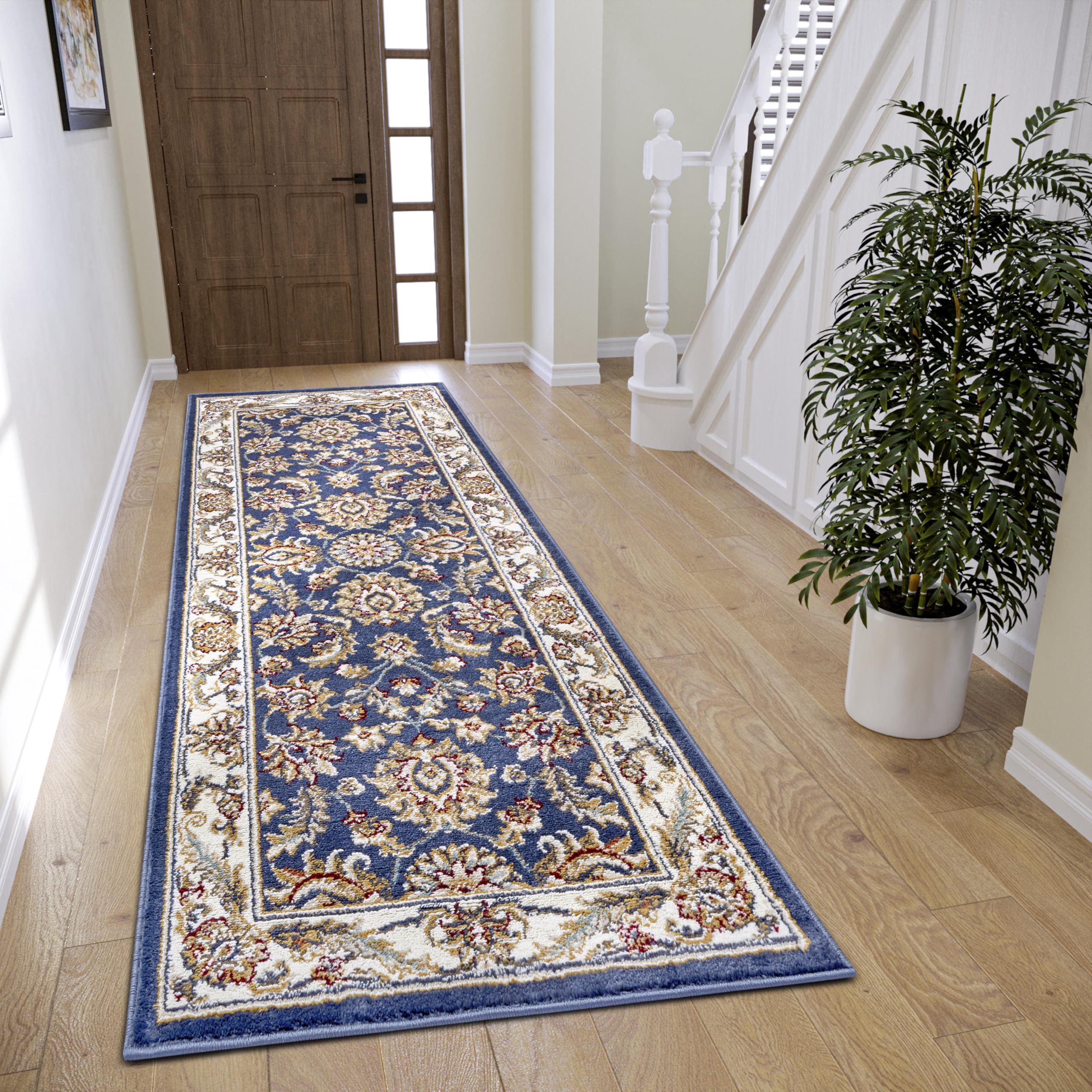Tapis oriental tissé serré haut de gamme Hanse Home Reni bleu crème