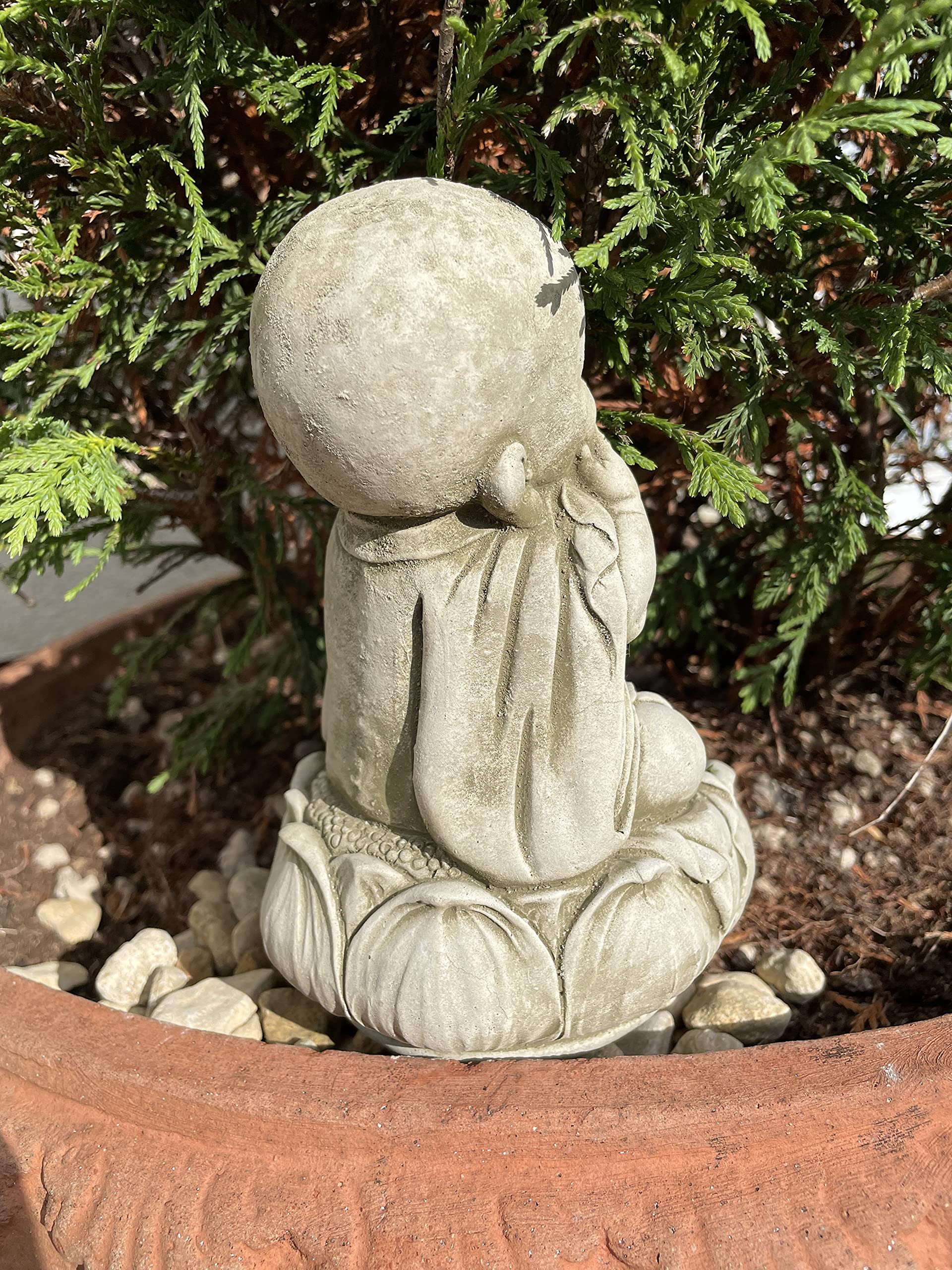 Lachende Boeddha Stenen Standbeeld | Monnik Oosterse Tuin Outdoor Decoratie Ornament