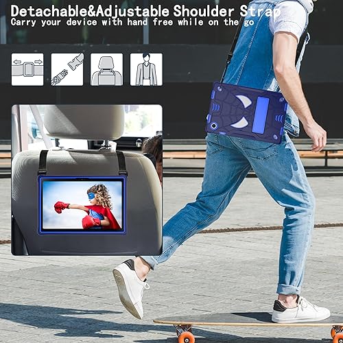 Miniatura 7 de DETUOSI Funda para Samsung Galaxy Tab A8 de 10.5 pulgadas 2022 (SM-X200X205X207) con correa para el hombro, 3 capas híbridas resistentes a prueba de