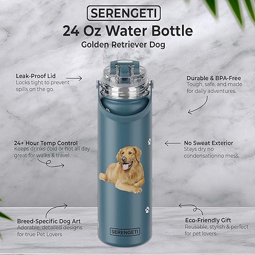 Miniatura 3 de E&S Pets Botella de agua de acero inoxidable de 24 onzas con popote desmontable a prueba de derrames (Golden Retriever)