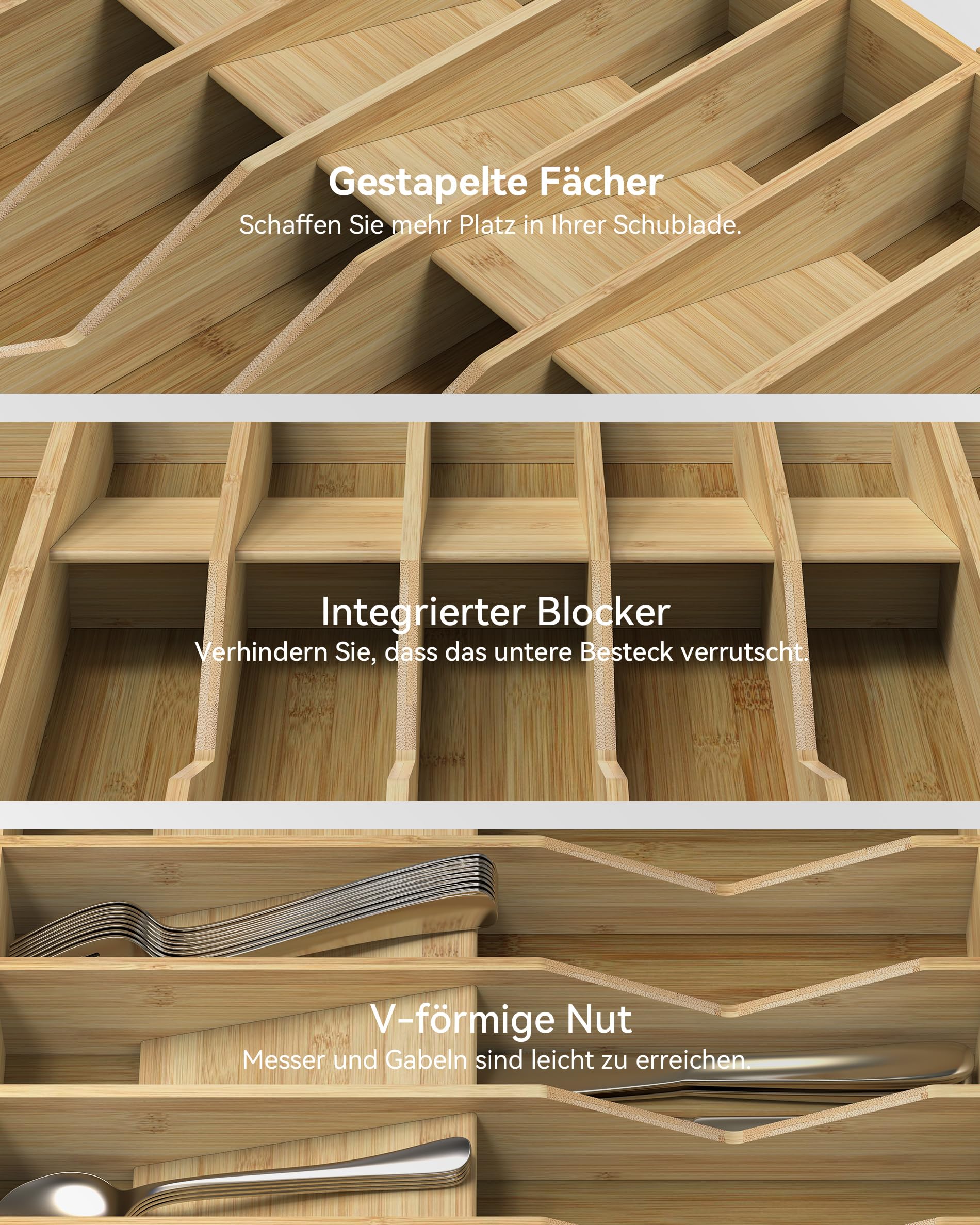 WELL WENG Besteckkasten für Schubladen,Verstellbarer Besteckhalter