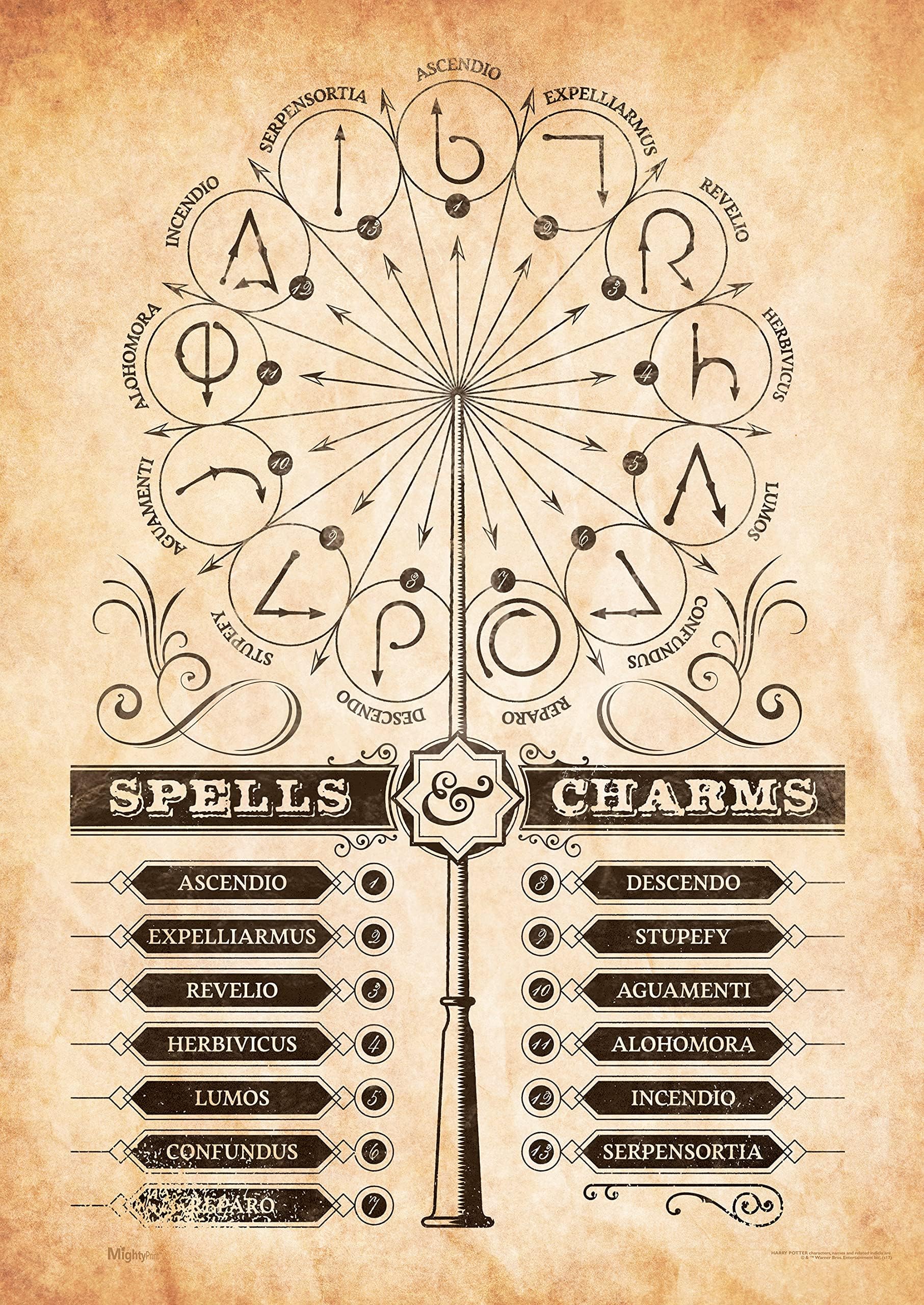 Harry Potter - Spells and Charms - Wand Patterns - Durable 17” x 24" Wall Art – NOT Made of Paper – Officially Licensed Collectible MP17240359