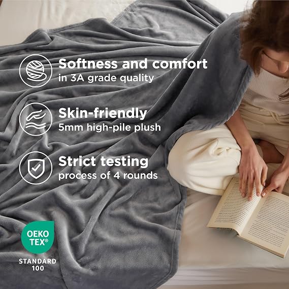 Bedsure Fleece Throw Blanket for Bed - Flannel, Silver Grey, 150x200 cm