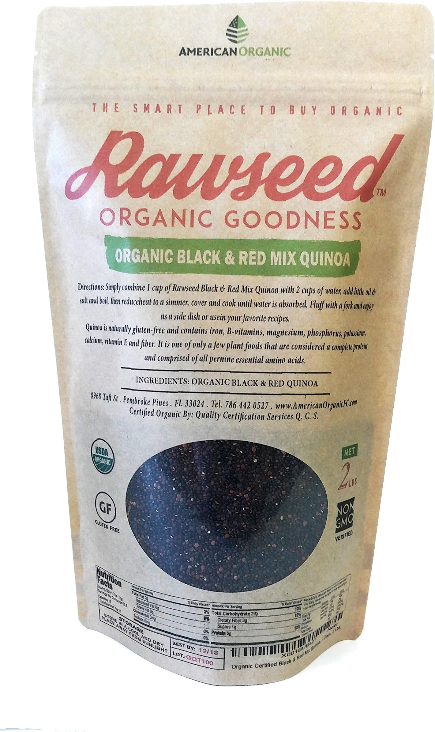 Rawseed Organic Certified Black & Red Mix Quinoa. (32 Oz) 1 Pack, 2 Lbs,