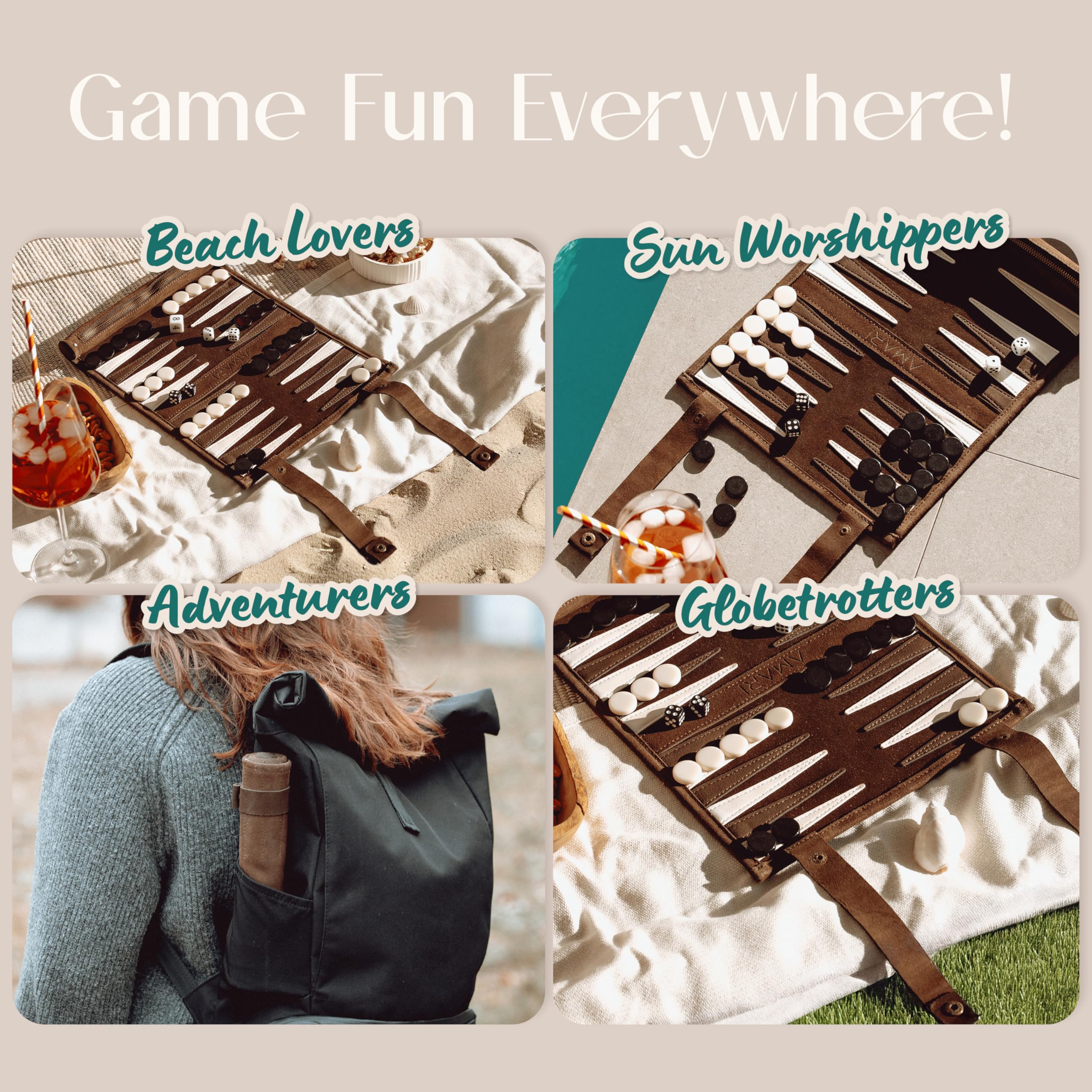 Leren oprolbare reisbackgammon - Melia Games - Schaak en Gowinkel het