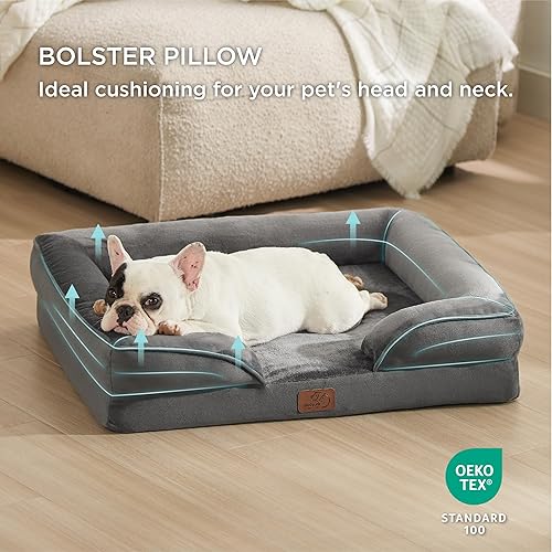 Vista 55 de Bedsure - Cama ortopédica mediana para perros, sofá cama impermeable para perros medianos, espuma de soporte con funda extraíble y lavable, forro