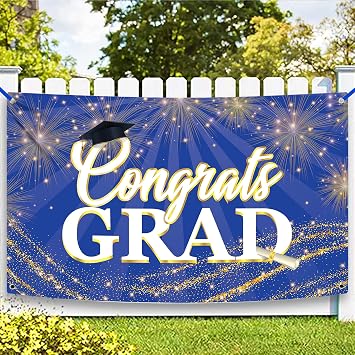 Graduation Decorations 2026 Congrats Grad Banner - 72x44 Inch, Blue Graduation Banner | Congratulations Backdrop for Congratulations Decorations, Grad Party Decor, KatchOn