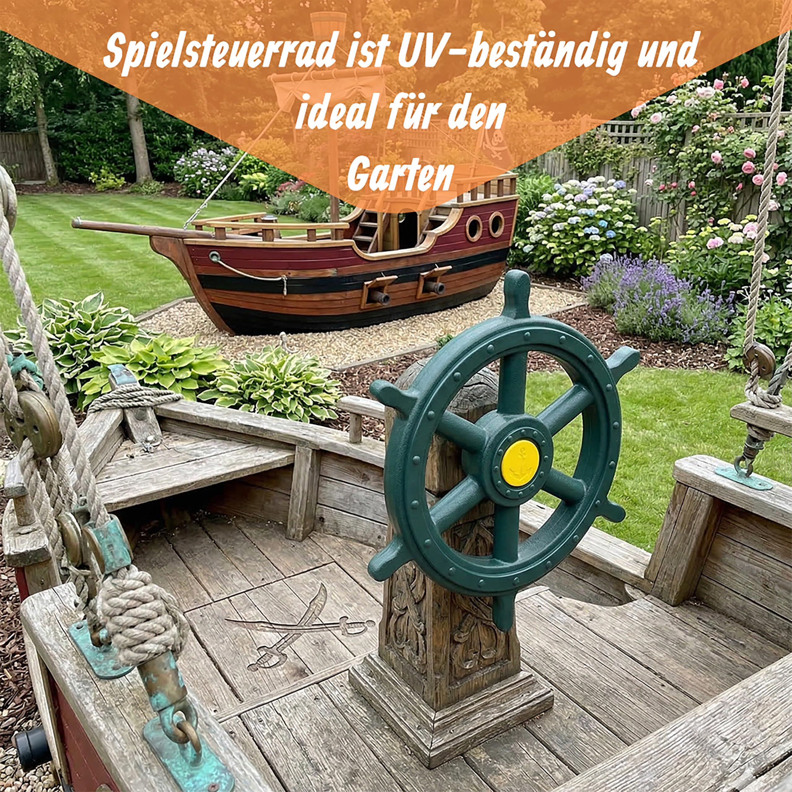 Relaxdays Steuerrad, bewegliches Spielturm-Zubehör, Ø 54 cm, Drehgeräusch, wetterfestes Kinder Lenkrad, Kunststoff, grün