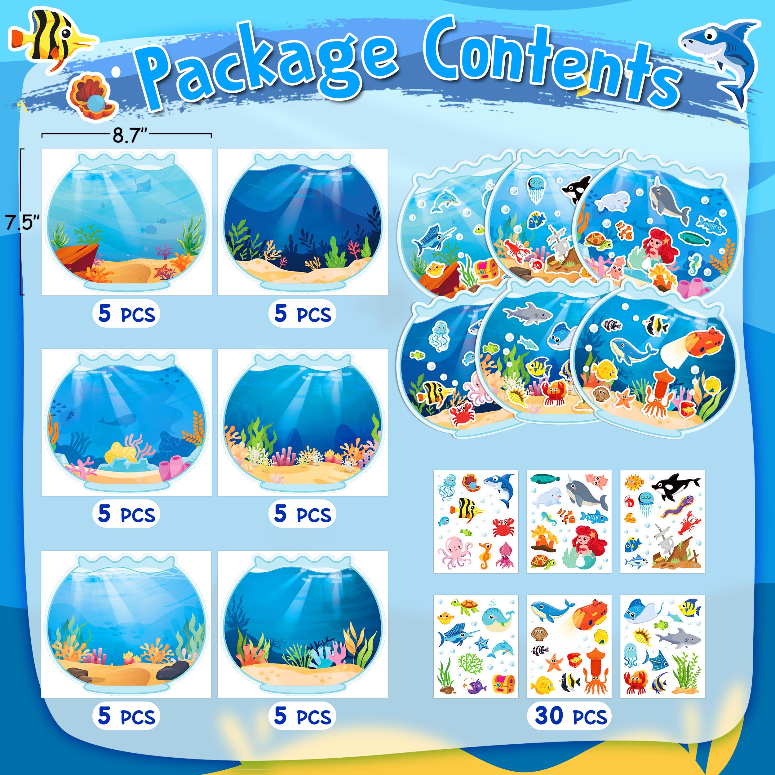 kortes Ocean Animal Face Sticker - 30 PCS Sea Animal Aquarium Scene Make a Face Sticker Sheets for Kids Make Your Own Sea Fish Tank Scene Craft Games for Kids Classroom Activities - Image 4