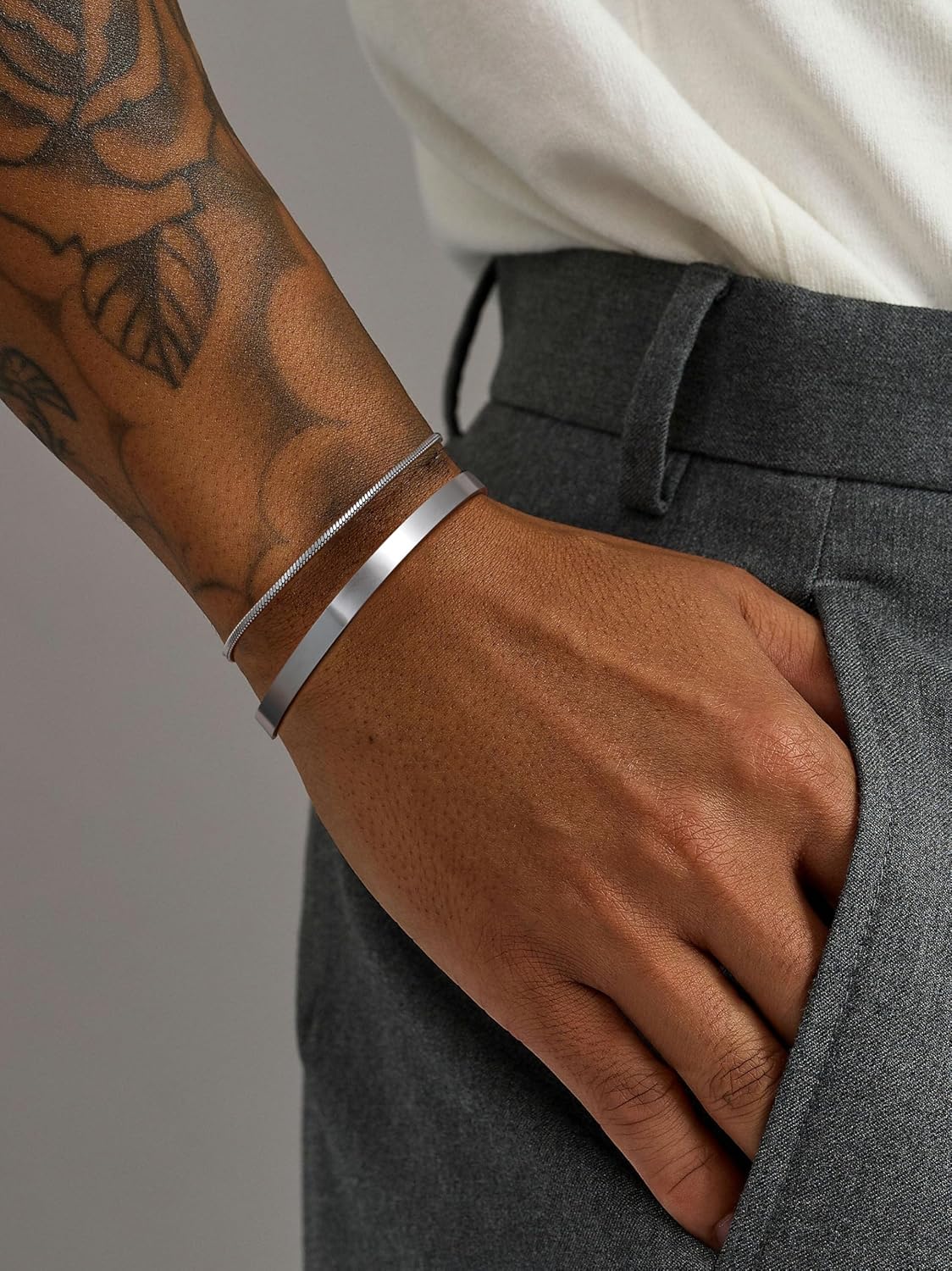 Moodear Stackable Bracelets for Men - Dainty 925 Sterling Silver/14K Gold Plated Cuff Snake Box Cuban Link Chain Bangle Bracelet Set Mens Jewelry - Image 2