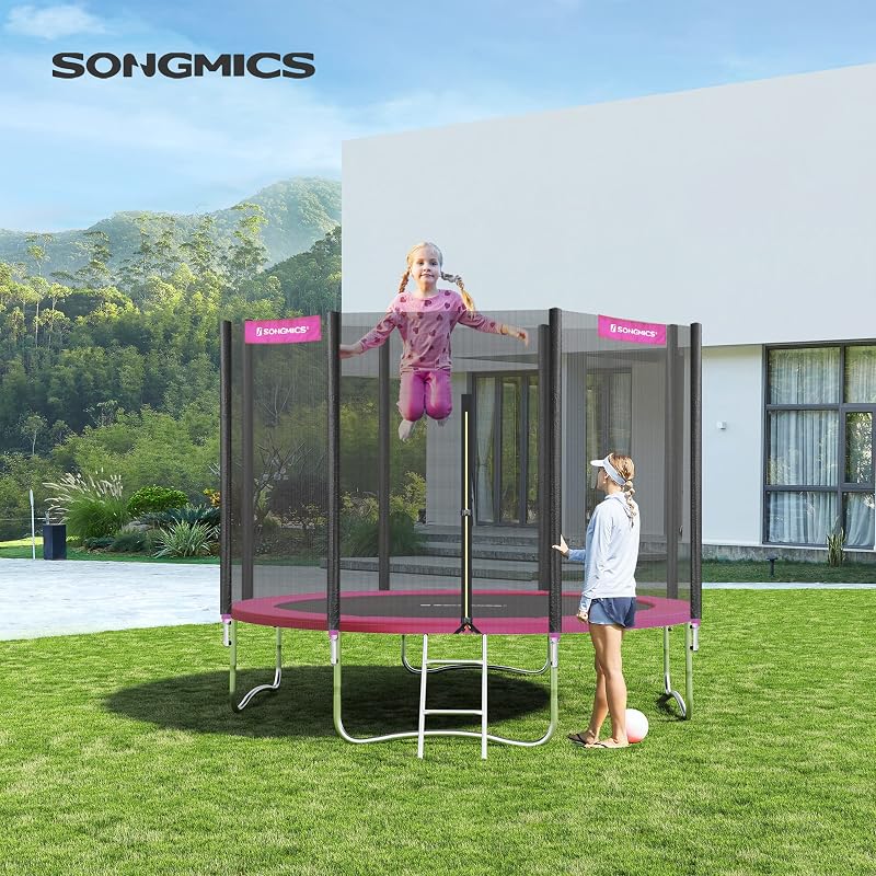 SONGMICS Trambulin Szélvédő Takaró 305 cm Rózsaszín - UV Álló Rugóvédő Biztonsági Matrac Kerek Trambulinhoz PVC Habszivacs