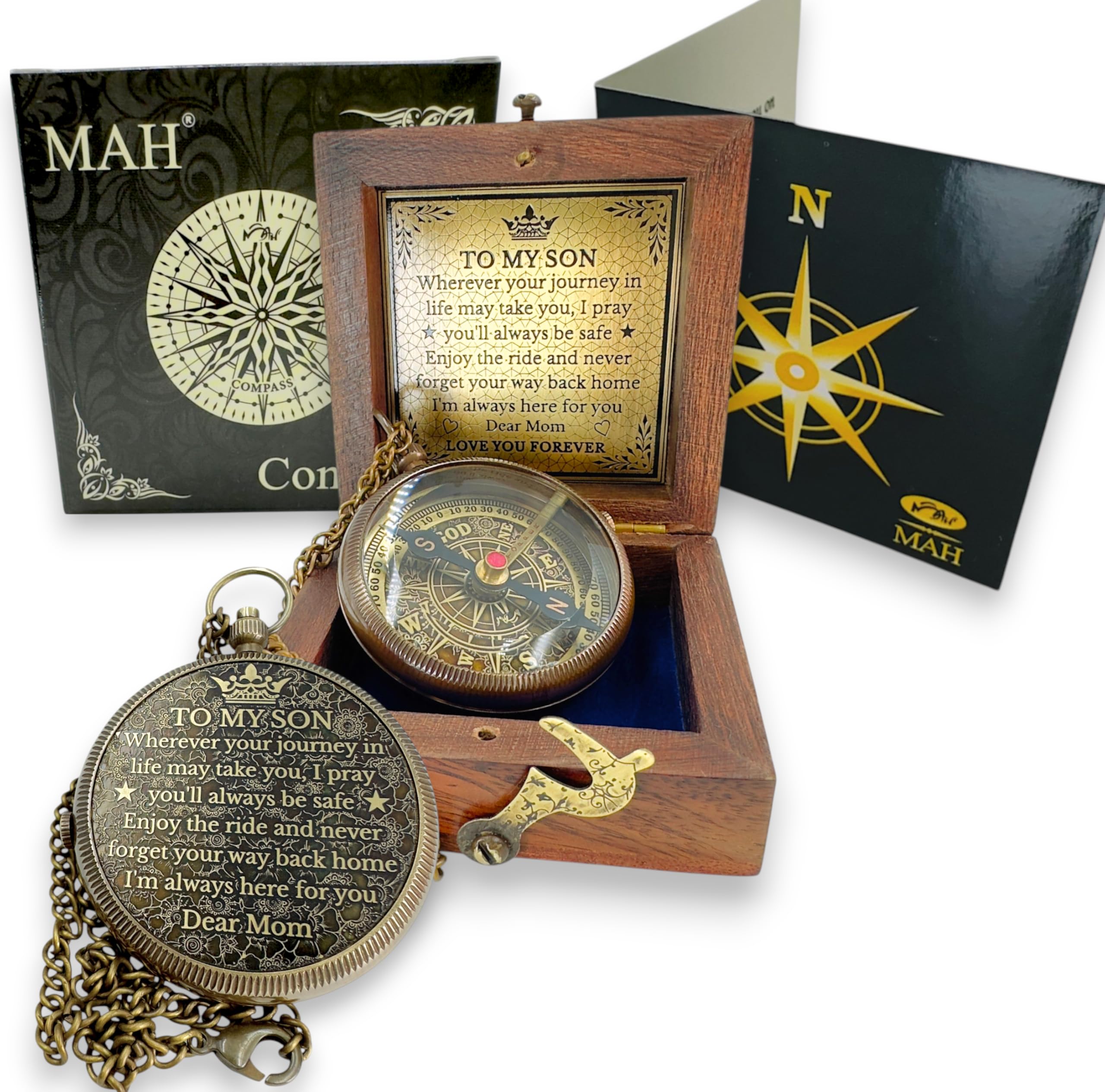to My Son Compass Gift from Mom โ Wherever Your Journey May Take You I Pray Youโll Always Be Safe โ Inspirational Brass Pocket Compass with Wooden Box, Graduation Birthday Back to School Gift 2026