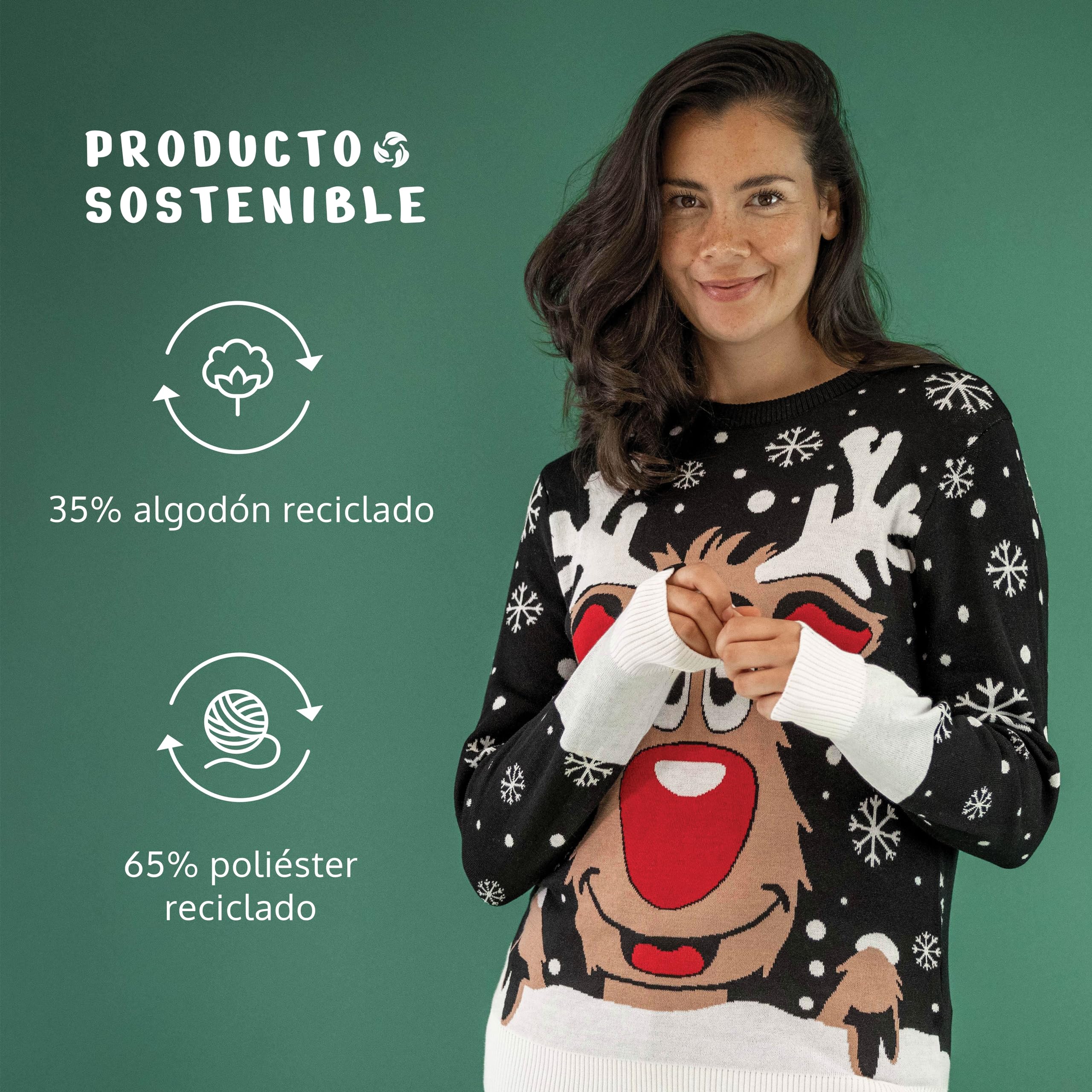 JAP Christmas, Jersey Navideño Mujer Hombre, Jersey Navidad, Christmas Sweater, Rudolph