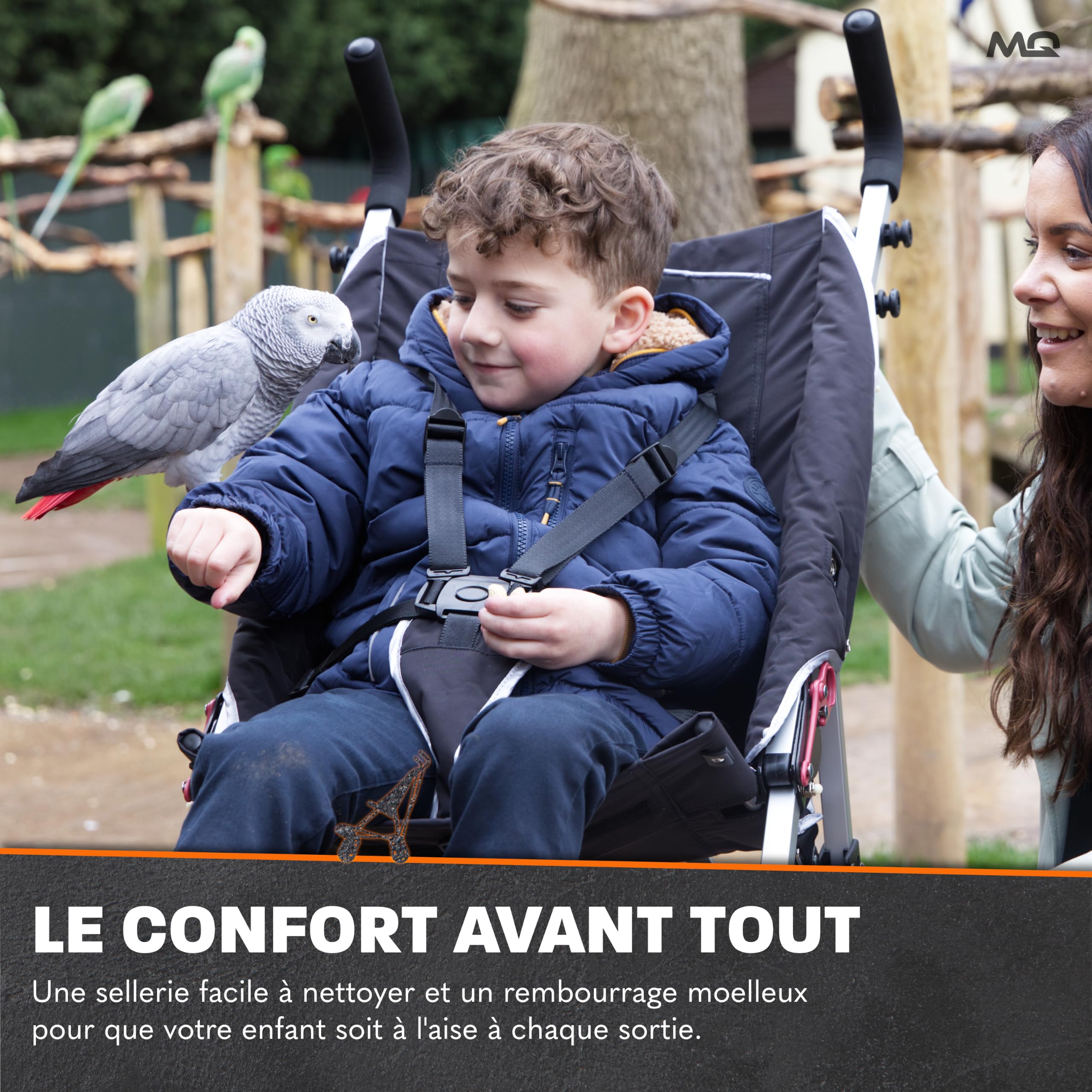 Poussette pour personnes à mobilité réduite MobiQuip XL, Sable - Poussette adaptée aux enfants pesant jusqu'à 50 kg - Châssis pliable en aluminium léger et harnais à 5 points