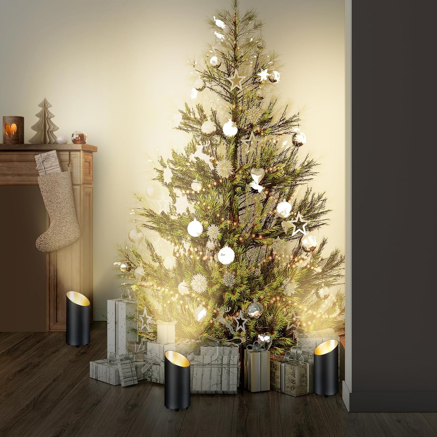 Uplighting Indoor Floor Can Light, Up Lights with 3000K LED GU10 Bulbs, ETL 5W Floor Spot Lights Indoor for Home Accent Behind Couch Lighting, 5.9 FT Plug Cord & Foot Switch,2 Pack