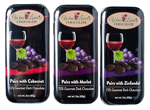 Wine Lover's - Juego de regalo de chocolate de 3 latas, par con cabernet, merlot, zinfandel, set de regalo de 10.5 onzas