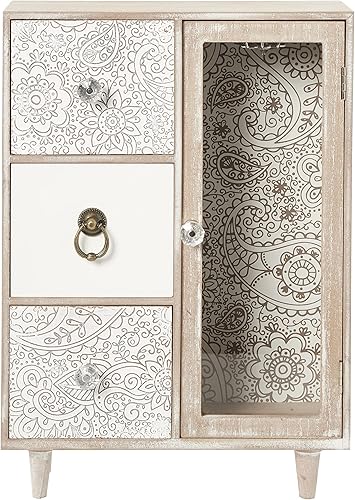 Miniatura 4 de Deco 79 Joyero floral de madera de 3 cajones 11 x 5 x 15 pulgadas marrón claro