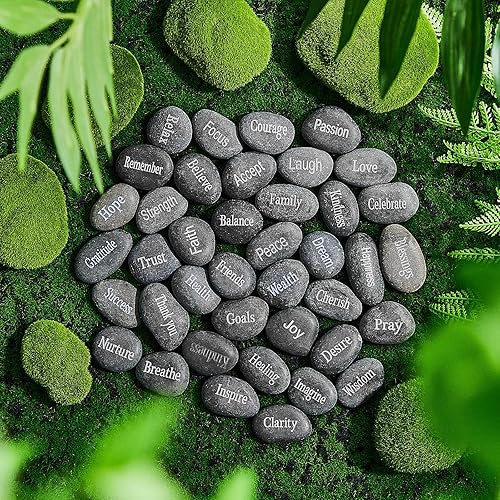 Miniatura 4 de Fabbay Piedras inspiradoras grabadas motivacionales con palabras para el jardín, regalo positivo para Navidad, Acción de Gracias (negro, 40 piezas)