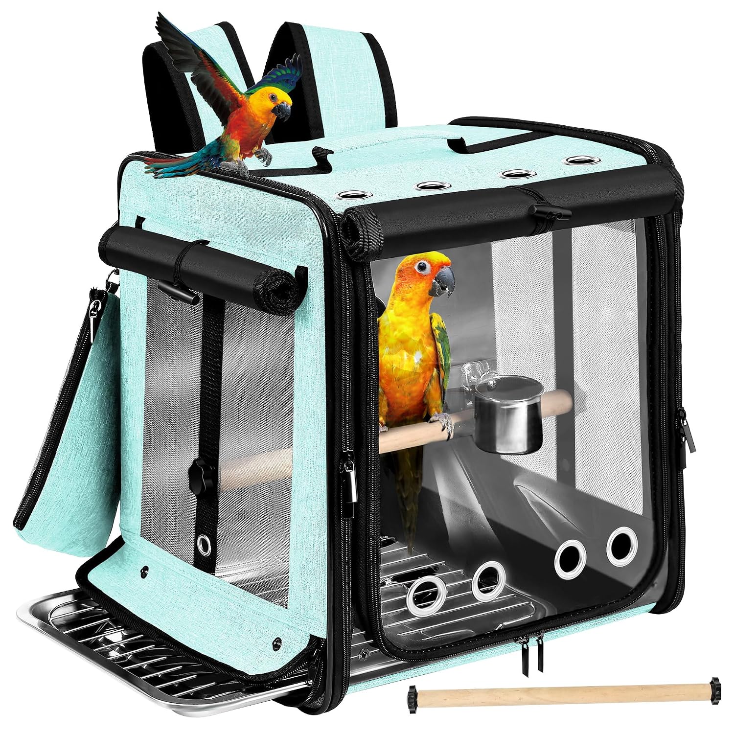 Sanmoncare Bird Carrier for Car Travel with Seat Belt, Indestructible Stainless Steel Mesh Parrot Backpack Travel Cage