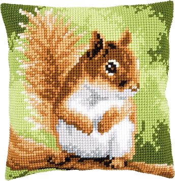 Vervaco Cross Stitch Embroidery Kits Pillow Front for Self-Embroidery with Embroidery Pattern on 100% Cotton and Embroidery Thread, 15,75 x 15,75 Inches - 40 x 40 cm, Squirrel