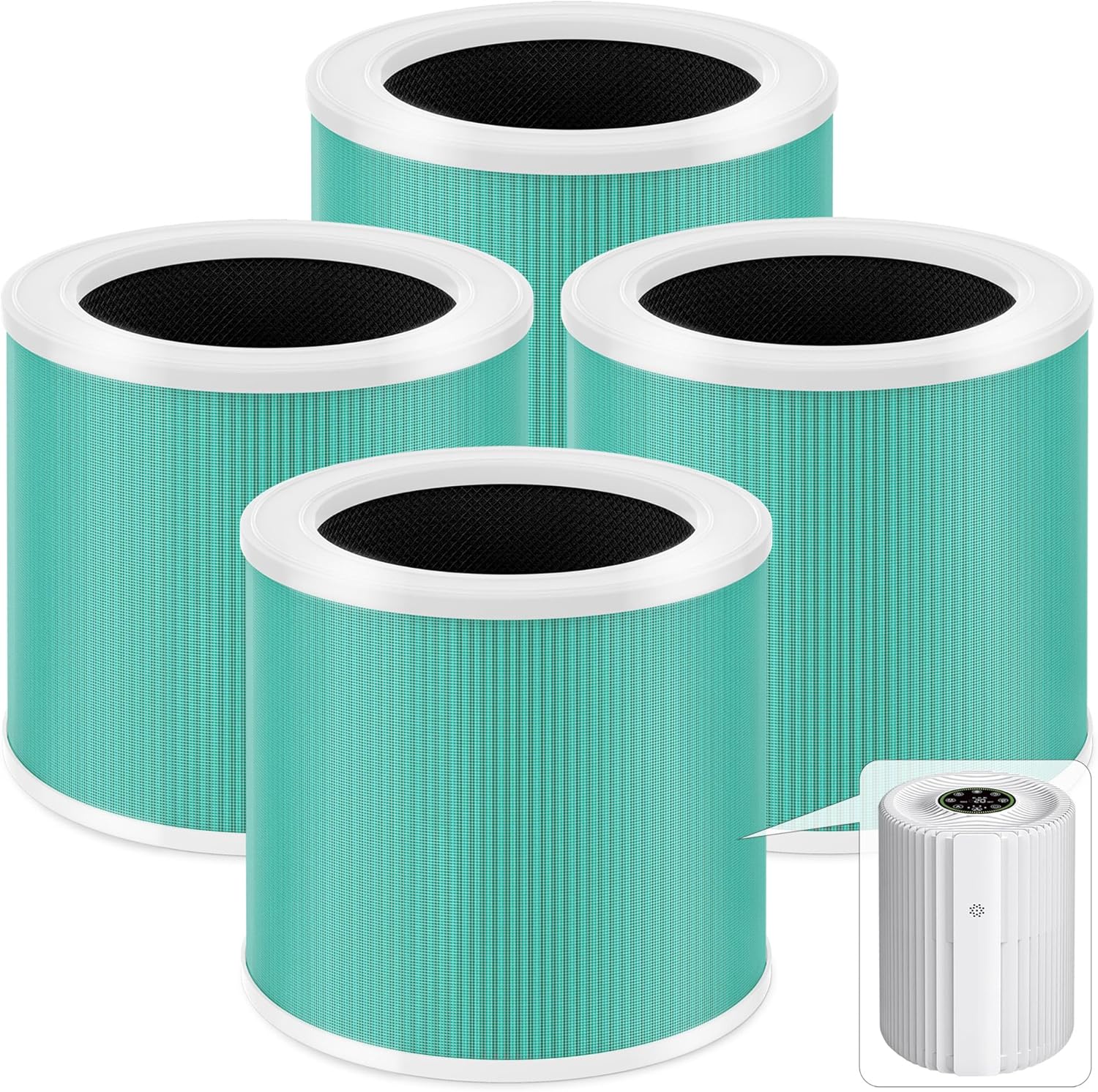DH-JHD07 Air Filter Replacement, Compatible with VOOPNU DH-JHD07 Air Purifier, 4-in-1 True HEPA with Activated Carbon, Pet Dander Version (Green), 4 Pack