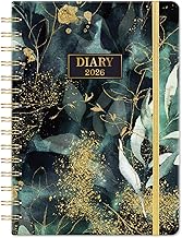 2026 Diary - 2026 Diary a5 Week to View from January 2026 to December 2026, Twin-Wire Binding, Hard Cover, Elastic Closure, 21.5 x 15.5 x 1.5 cm, Golden Leaf