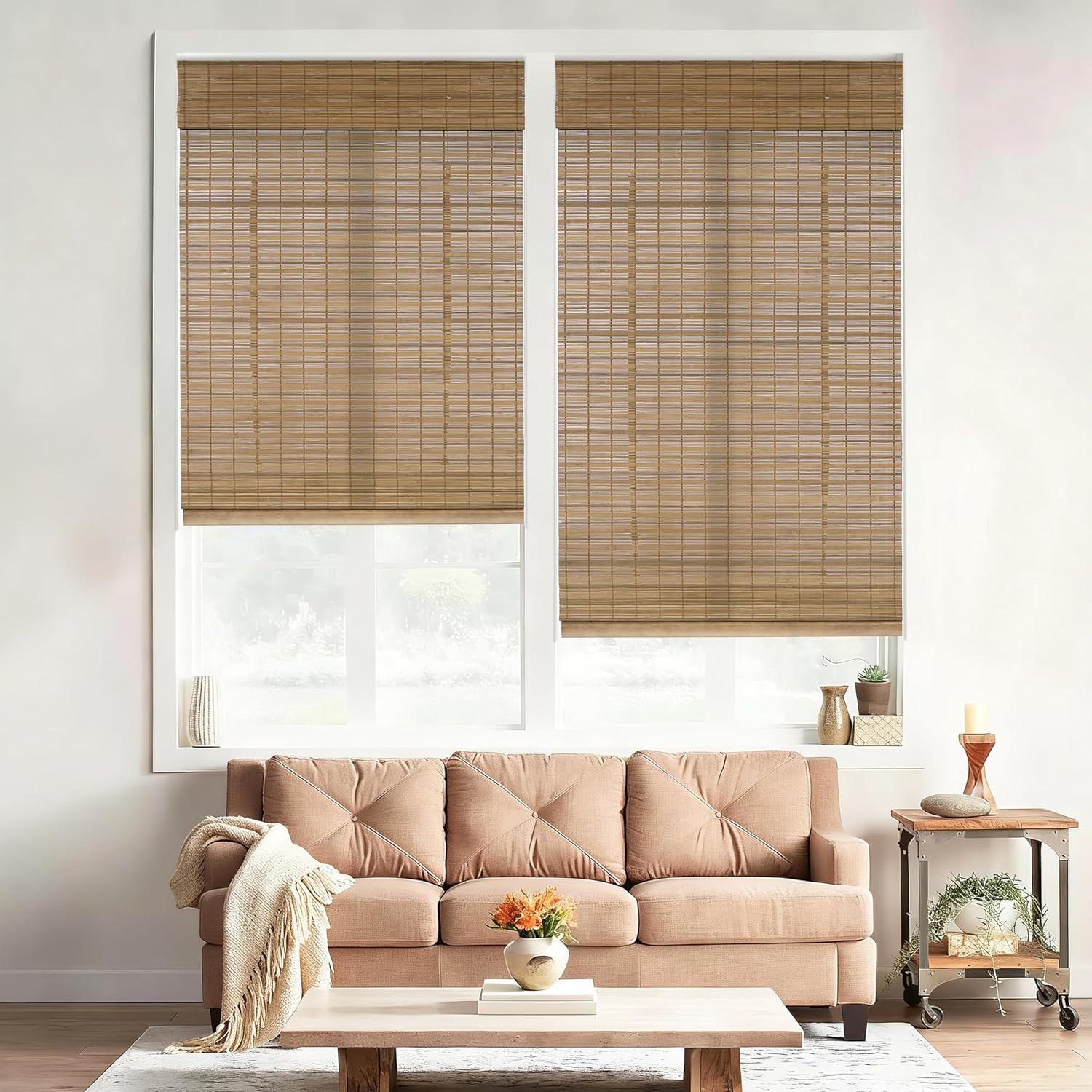 (Similar to stock)No Drill No Tools Bamboo Roman Shades, Cordless Light Filtering Window Blinds with Valance, Natural Woven Wood Shades for Living Room Dining Room, Brown, 22\" W x 64\" H Brown 22\"W x 64\"Hm