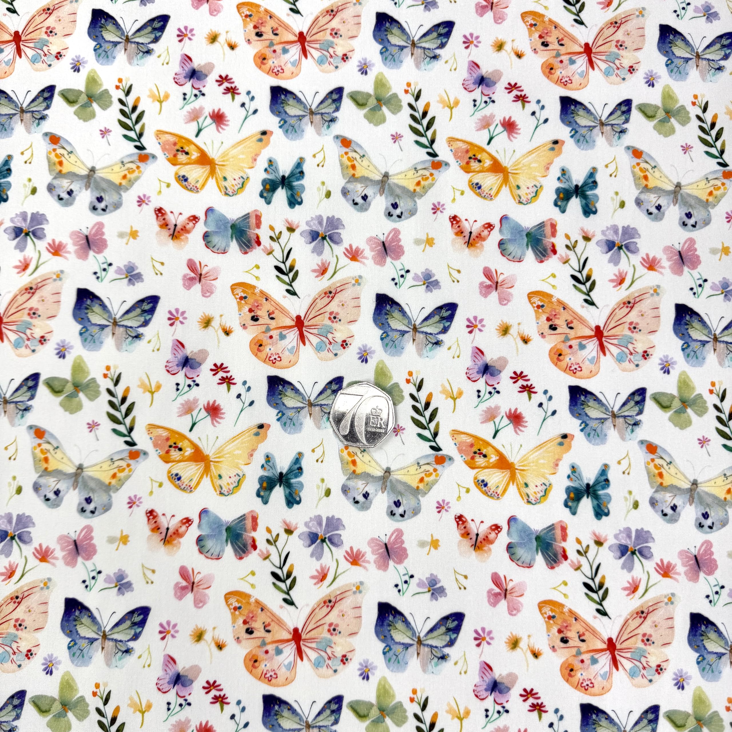 Pyrhan Butterfly Floral 100% Cotton Fabric By the Metre, Sewing Material 112 CM 45-inch Wide Print Cotton Material by the metre. Ideal to use with Any Lining Fabric, Making Fat Quarters