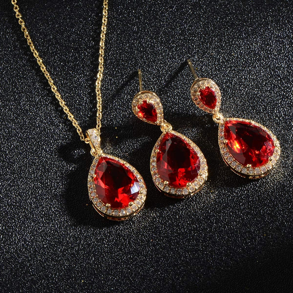 Bridal Jewelry Set for Wedding - 18k Plated Teardrop CZ Crystal Cubic Zirconia Rhinestone Necklace Earrings Set for Bride Bridesmaids Mother of Bride Party Prom Birthstone Costume Jewelry