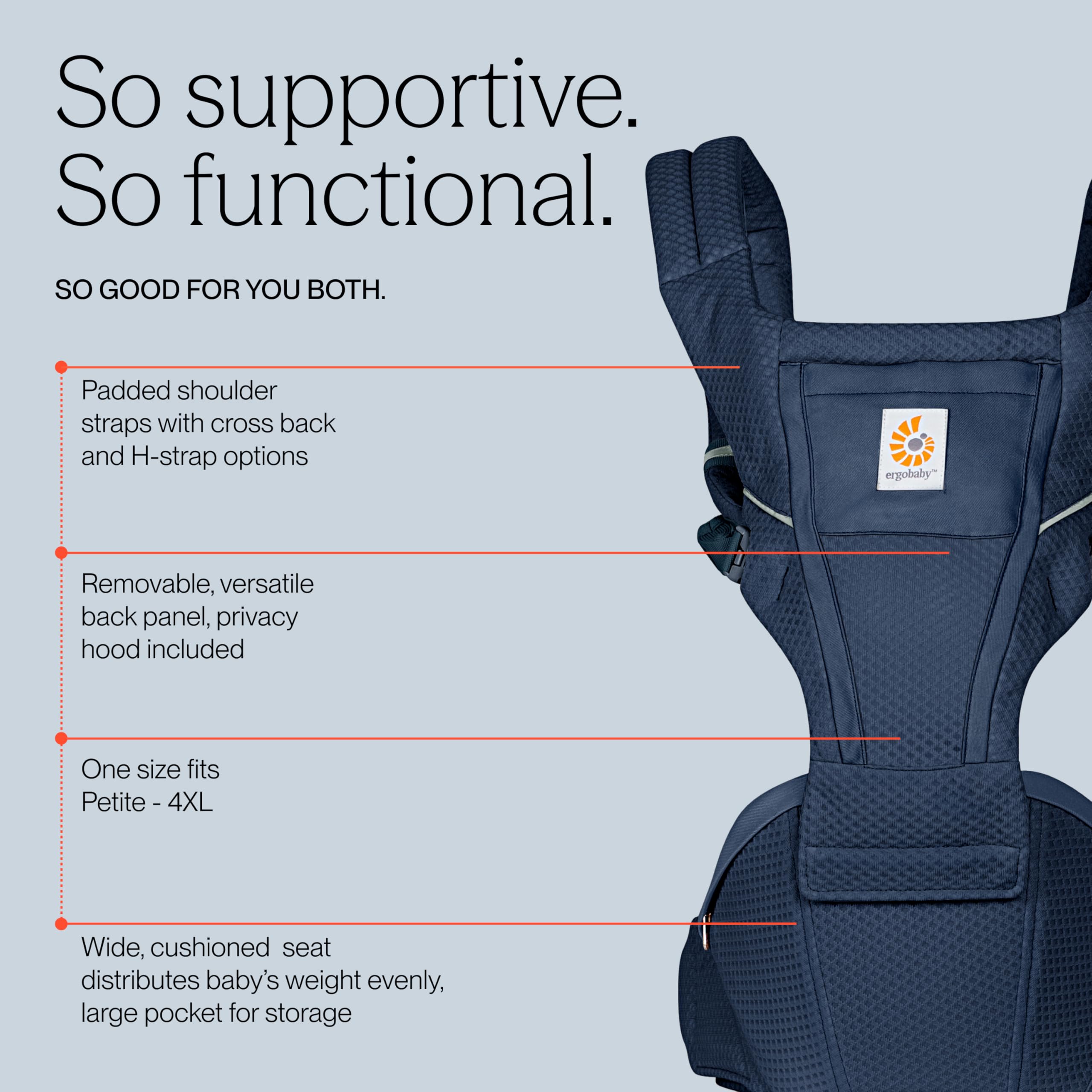 Ergobaby Alta Hip Seat Babytrage mit Babyhüftsitz für Babys und Kleinkinder ab 4 Monaten (5,5 kg - 20,4 kg), Hüftsitz Trage Hüfttrage mit SoftFlex Mesh