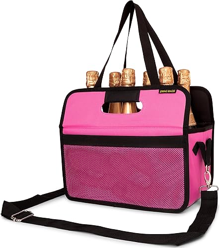 Swag Bags 6-8 Portabotellas de vino plegables para bebidas, bolsa multiusos para regalo, reutilizable, resistente, con correas, almacenamiento de