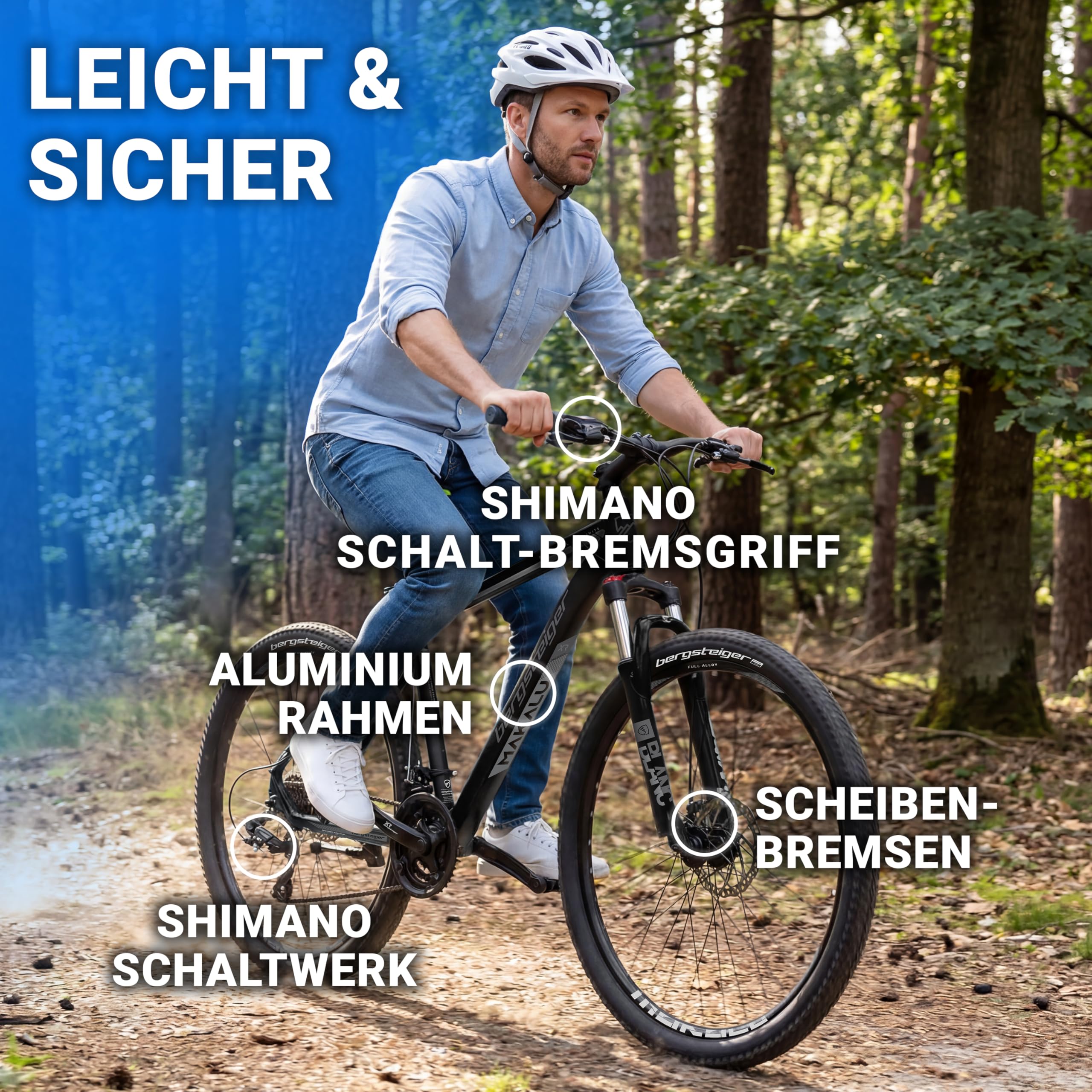 Bergsteiger Makalu 26/29 Zoll Mountainbike Hardtail aus leichtem Aluminium | Sicherer Fahrspass ab 150 cm Groesse mit 21 Gang-Schaltung, Scheibenbremsen und Zoom Federgabel. Zu 90% vormontiert.