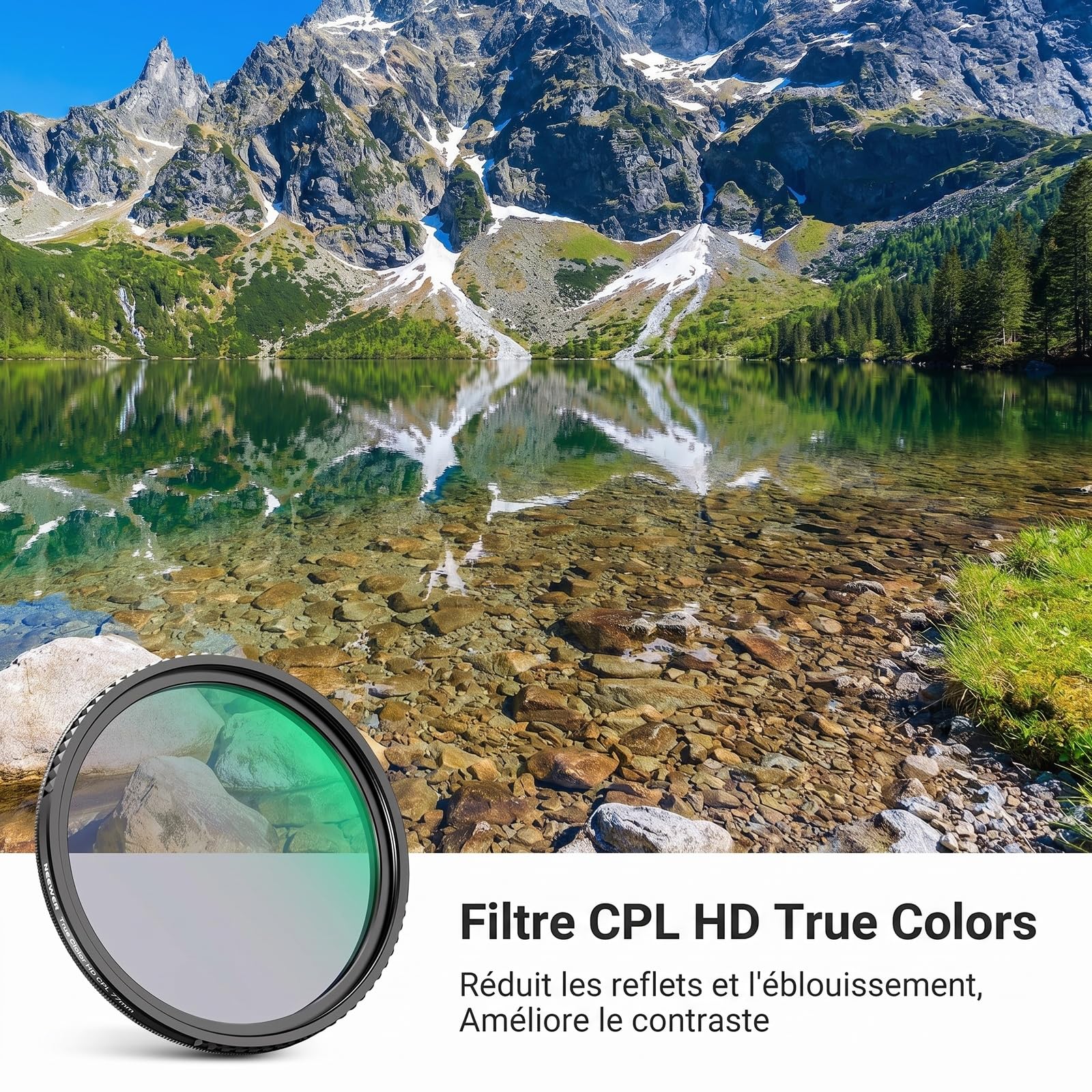 NEEWER 77mm True Colors Filtre CPL avec butée, polarisant Circulaire HD Multicouches Mince à Visser, Accessoire Photo