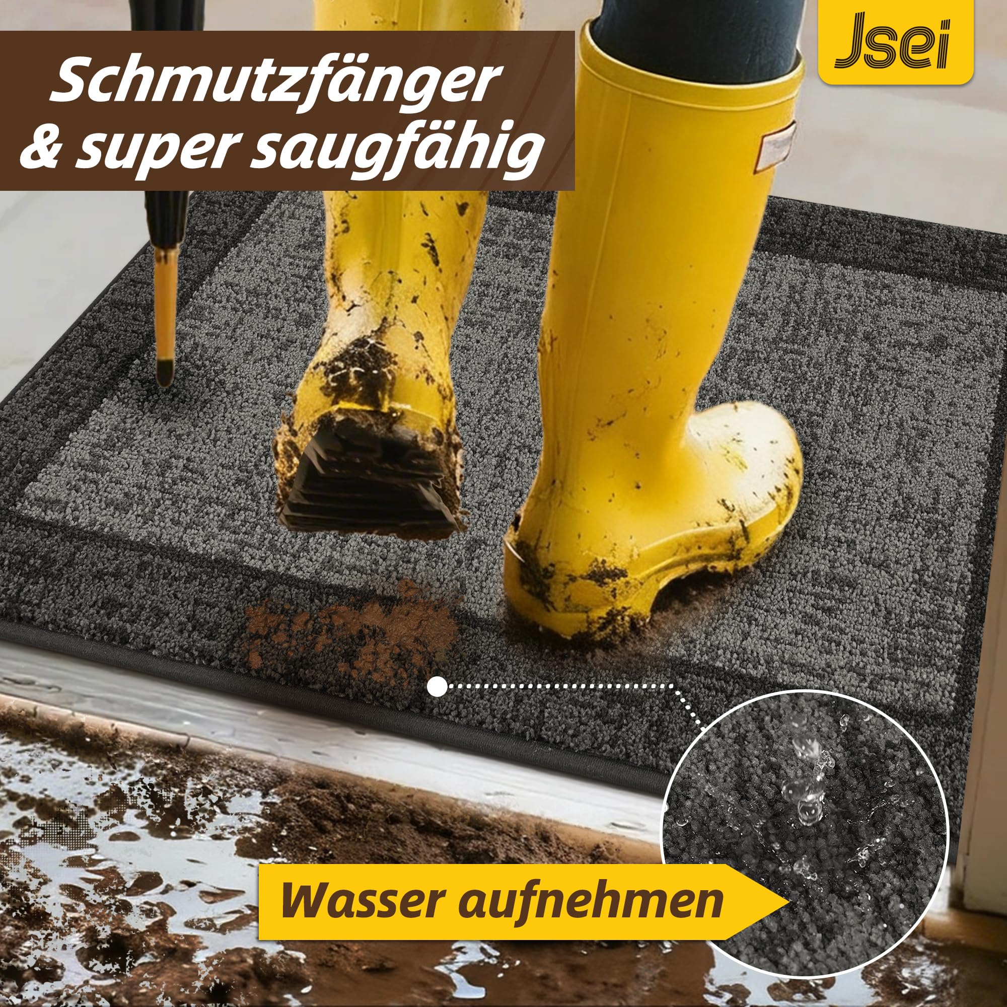 JSEI Türmatte Innen Waschbar rutschfest, Fußmatte, 80x120cm, Grau