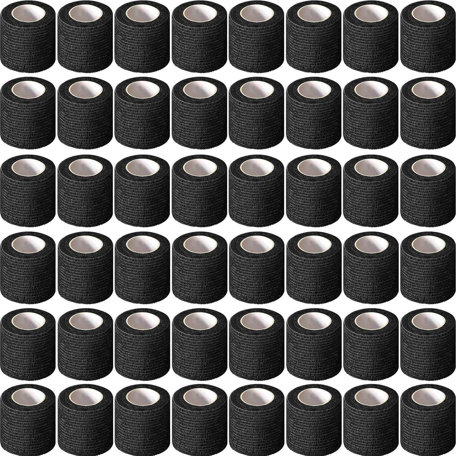 Treela 48 Pack Self Adhesive Wrap Bandage Bulk, 2 Inches x 5 Yards Self Adherent Cohesive Bandage Elastic Athletic Tape Breathable Wound Tape for Stretch Athletic Sports Wrist Ankle(Black)