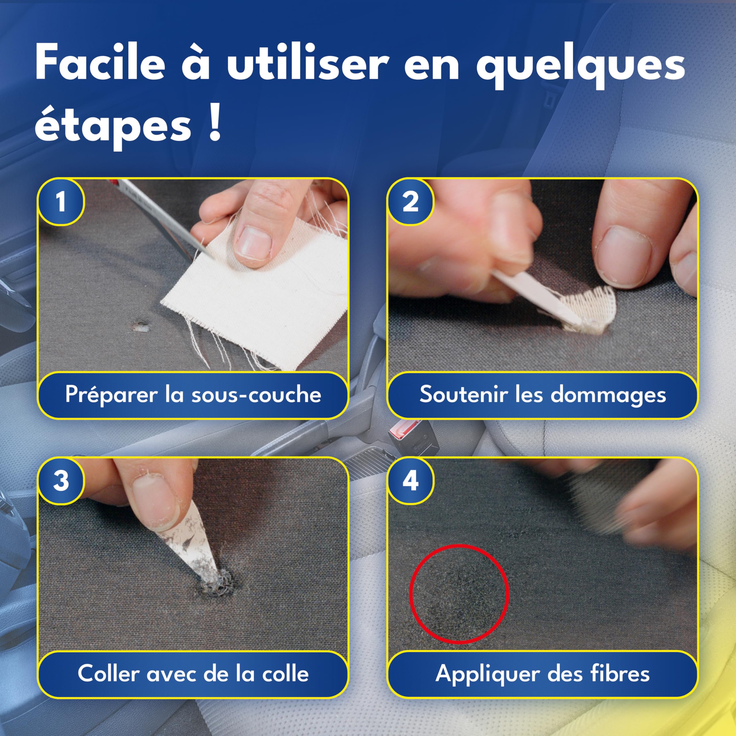 ATG®Kit Réparation Tissu Voiture – Réparation siège Auto, canapé, Sofa et Textiles, Trou Tissu, brûlures et Fissures – Kit réparation Textile intérieur, 13 pièces