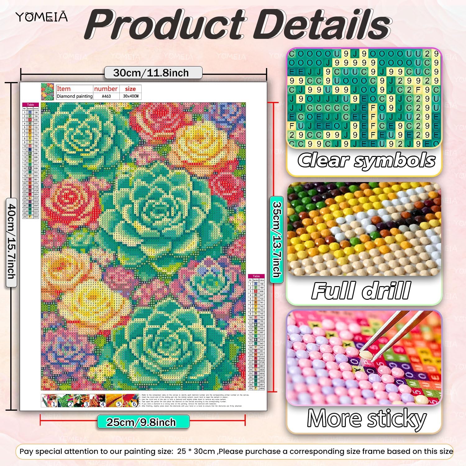 YOMEIA Diamond Painting Kits for Adults,Colorful Succulents Diamond Art Kits 5D Full Drill Round Gem Art, DIY Diamond Crafts Paint by Diamonds for Home Wall Decor, Gifts for Beginners 12x16 Inch image 5
