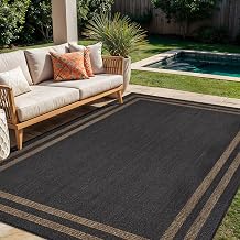 Rugshop Modern Stripe Border Indoor Outdoor Rug Dark Gray/Natural 5 x 7 | Indoor Outdoor, Rectangular, Size 5 x 7, Patio, Deck, Porch, Balcony, Backyard, Garden, Poolside, Sunroom, Outdoor Living
