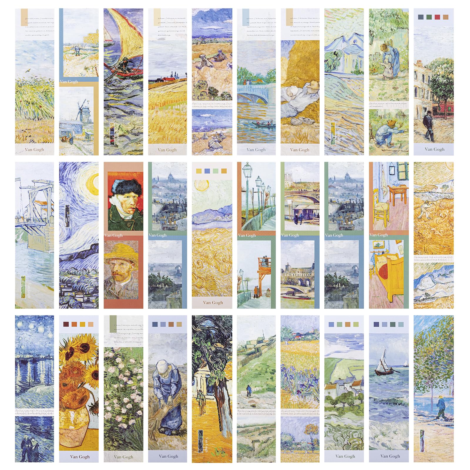 AVECMOI Juego de Marcapáginas de Papel, Serie de Pinturas al Óleo de Van Gogh, 30 Estéticos Marcapáginas, Regalos de Lectura para Niños, Adultos y Amantes de los Libros
