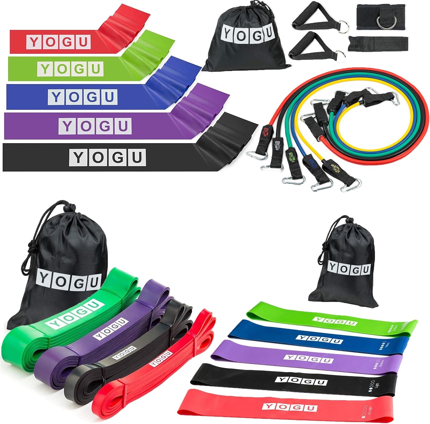 YOGU Resistance Bands Sets (Set of 5 Loop-5 Resist-5 Pull-5 Flat Bands)