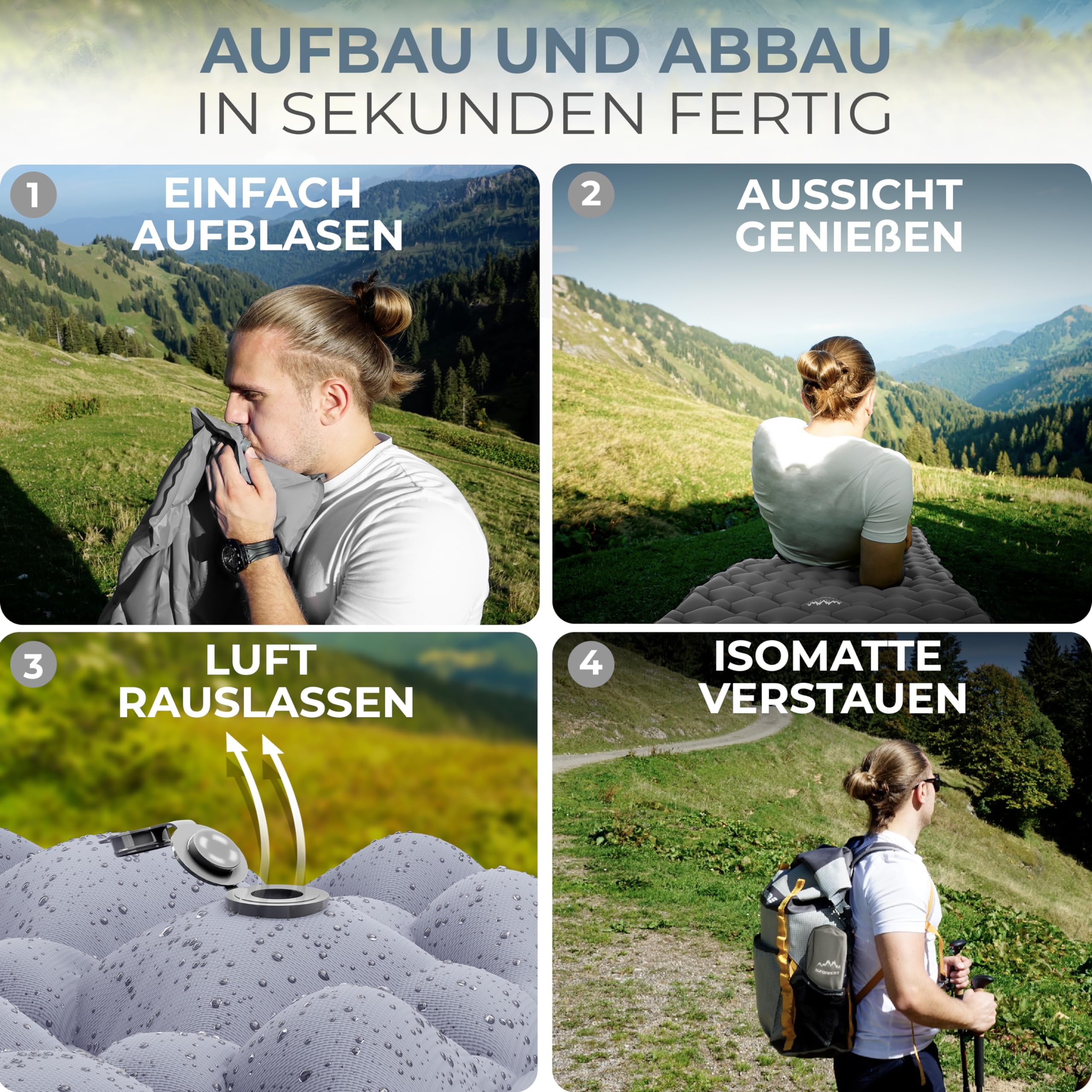Alpenwert® Isomatte Outdoor [Kleines Packmaß & Ultraleicht] – Testsieger 2026 – 100 Tage risikofrei testen – Aufblasbare Schlafmatte & Luftmatratze für Camping, Wandern, Trekking & Backpacking*
