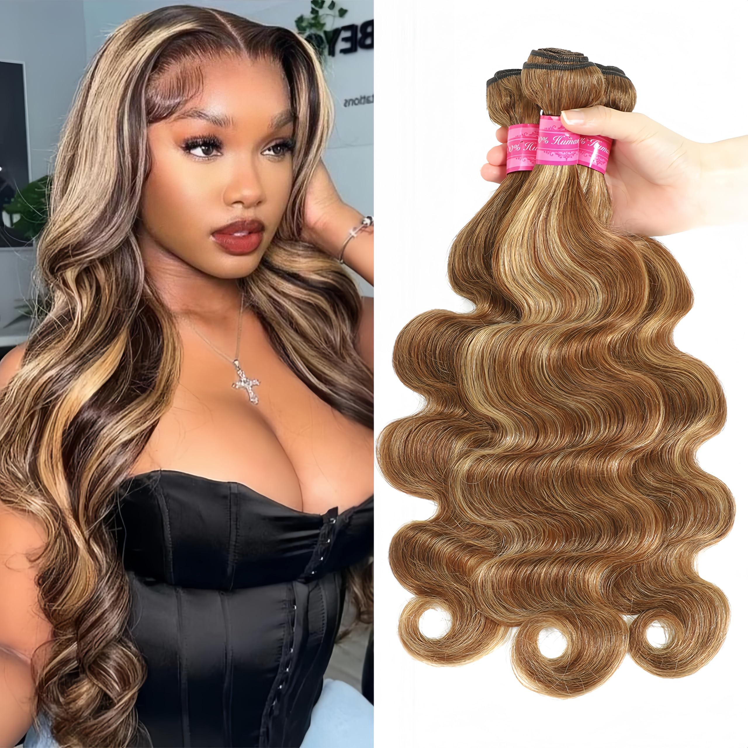Bundles Human Hair Body Wave Hair Weft 18 20 22 24 Inch Raw Unprocessed 12A Virgin Human Hair Bundles Remy Hair Bundles Ombre Honey Brown Bundles