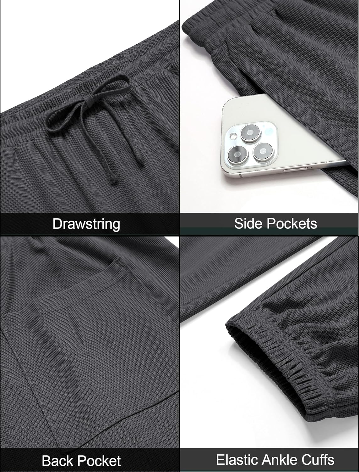 COOFANDY Men's Waffle Jogger Lightweight Drawstring Casual Pants Slim Fit Jogger Sweatpants with Pockets - Image 5
