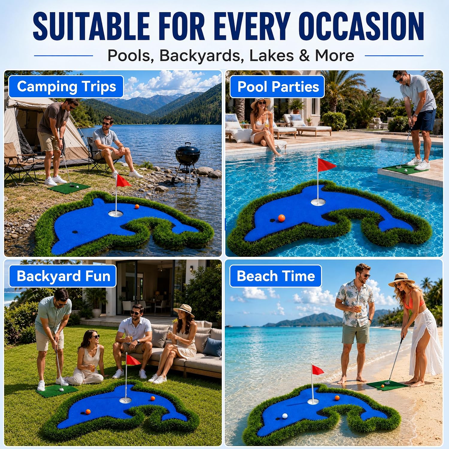 Floating Golf Green for Pool, 27.5x40 Inch Pool Golf Game Floating Set with Chipping Mat and Accessories, Backyard Putting Green for Outdoor Water and Land Practice