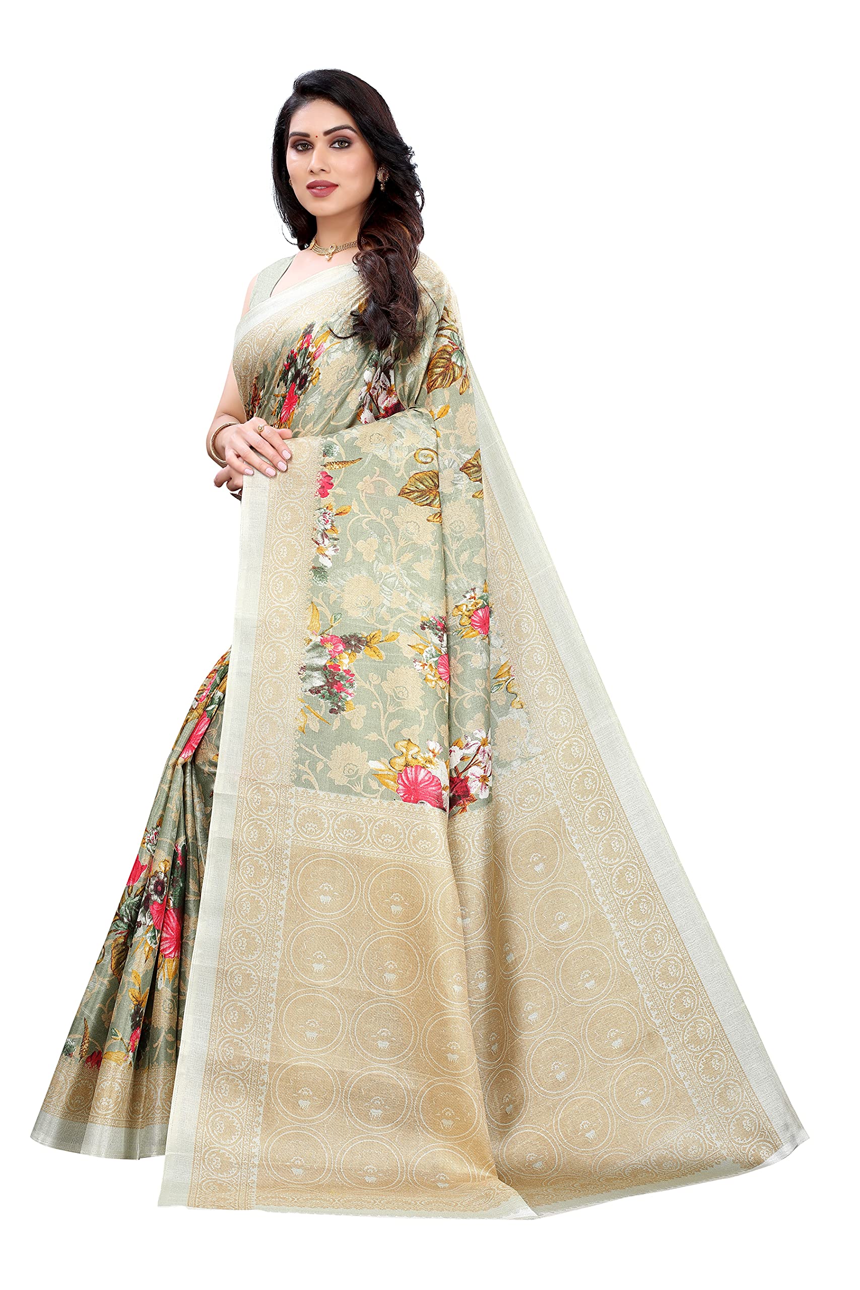 Yashika Sari da donna in seta stampata con camicetta (PUDINA_Free Size)