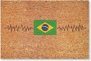 Brazil Flag Door Mat Brazil Heartbeat Mat National Flag Patriotic Welcome Doormat for Front Door Coir Doormat Non-Slip Funny Doormat Farmhouse Kitchen Bathroom Decor Housewarming Gift 24x36 Inch