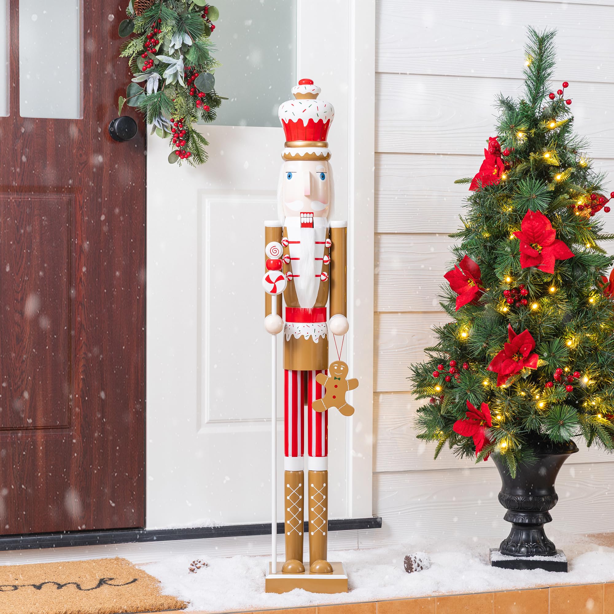 Glitzhome 42" H Wooden Christmas Nutcracker Ornaments Gingerbread Man Nutcracker Figurine Christmas Table Decor Traditional Christmas Decor for Tables Desktop Porch Holiday Festive