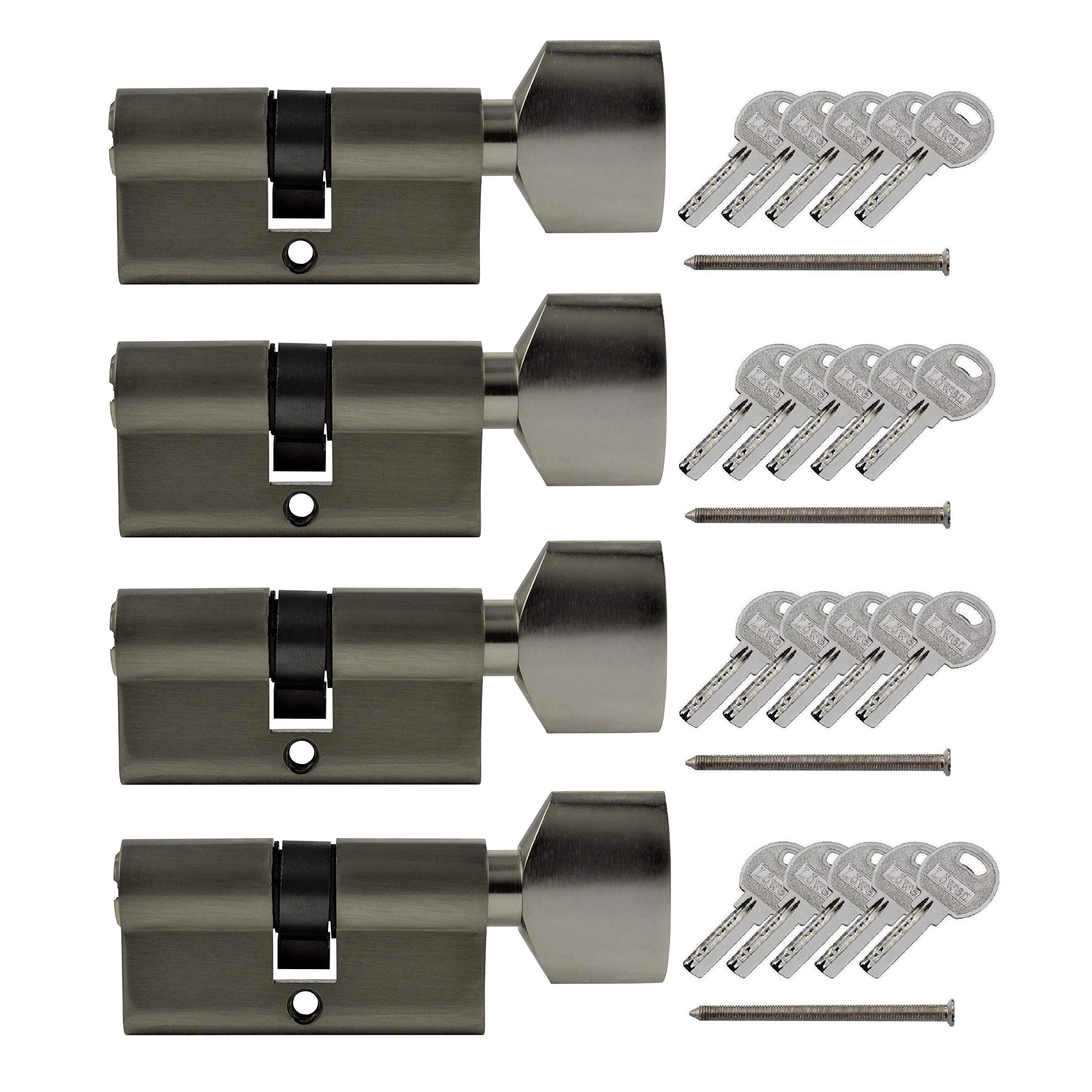 Lot de 4 serrures à cylindre identiques avec bouton 60 mm de long Avec 20 clés réversibles Pour les tubes de 30 x 30 mm