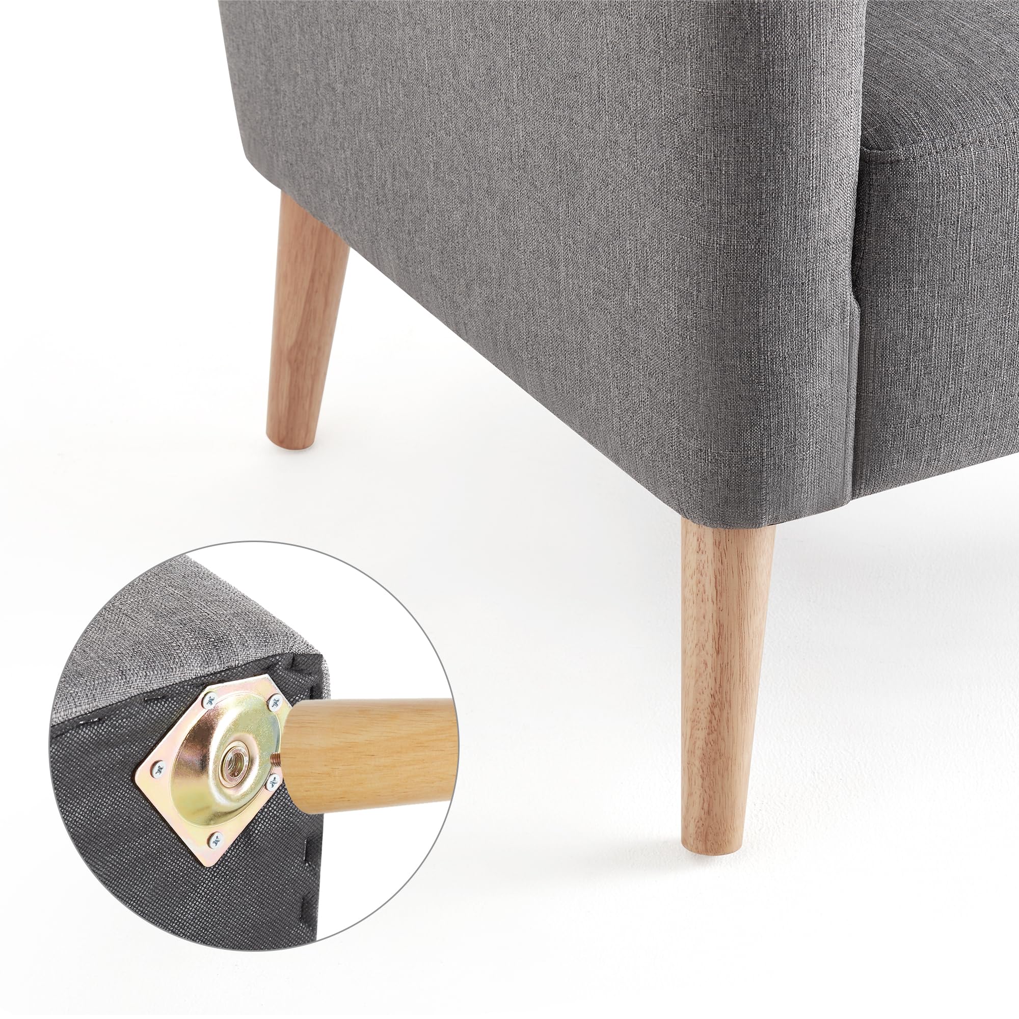 Mondeer Poltrona con braccioli, gambe in legno massiccio, moderna, semplice per camera da letto, soggiorno, balcone, ufficio, dimensioni: 72 x 72 x 81 cm, grigio