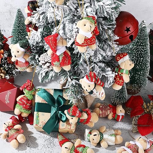 Miniatura 5 de 28 juguetes de peluche de Navidad de 3 pulgadas, llavero de peluche de animales pequeños, juego de juguetes de peluche para decoración de árbol de
